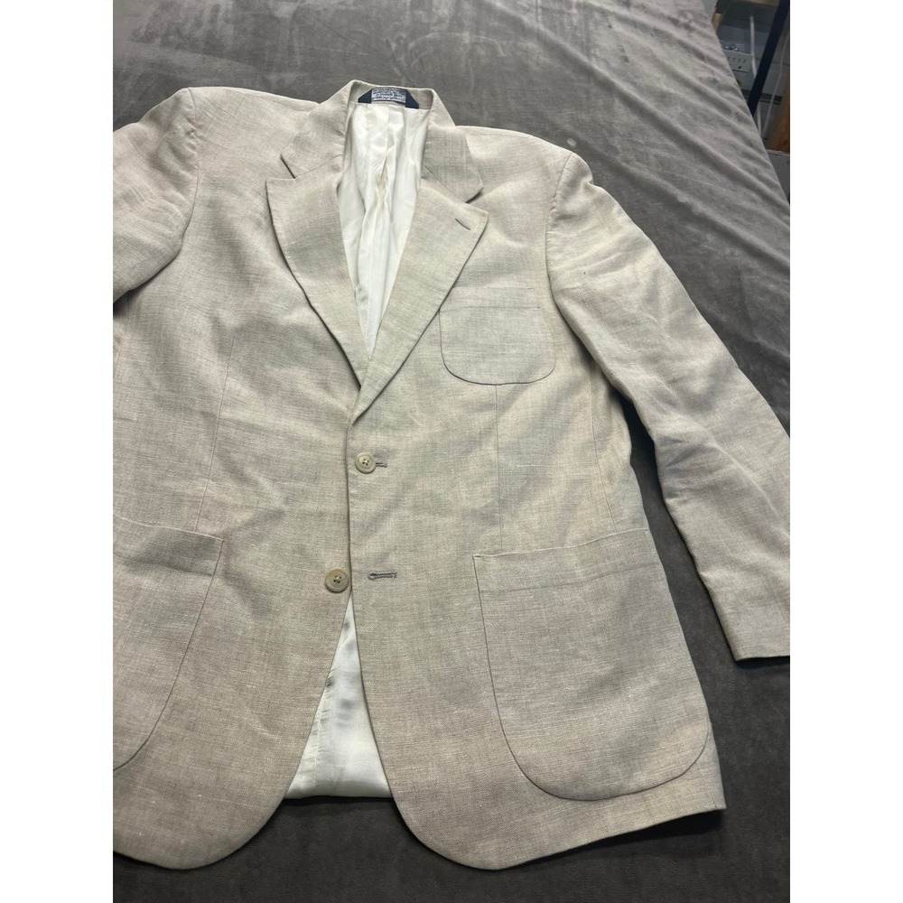 Lands End Mens 44L Tan 100% Linen 2-Button Blazer Sport Coat Vintage Beige 44 L